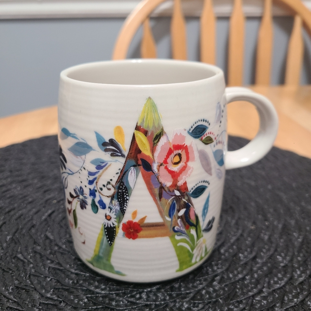 Anthropologie Starla M.Halfman Petal Palette Monogram Initial "A Coffee/Tea Mug